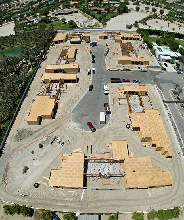 aerial view of the new Polo Villas community under construction.